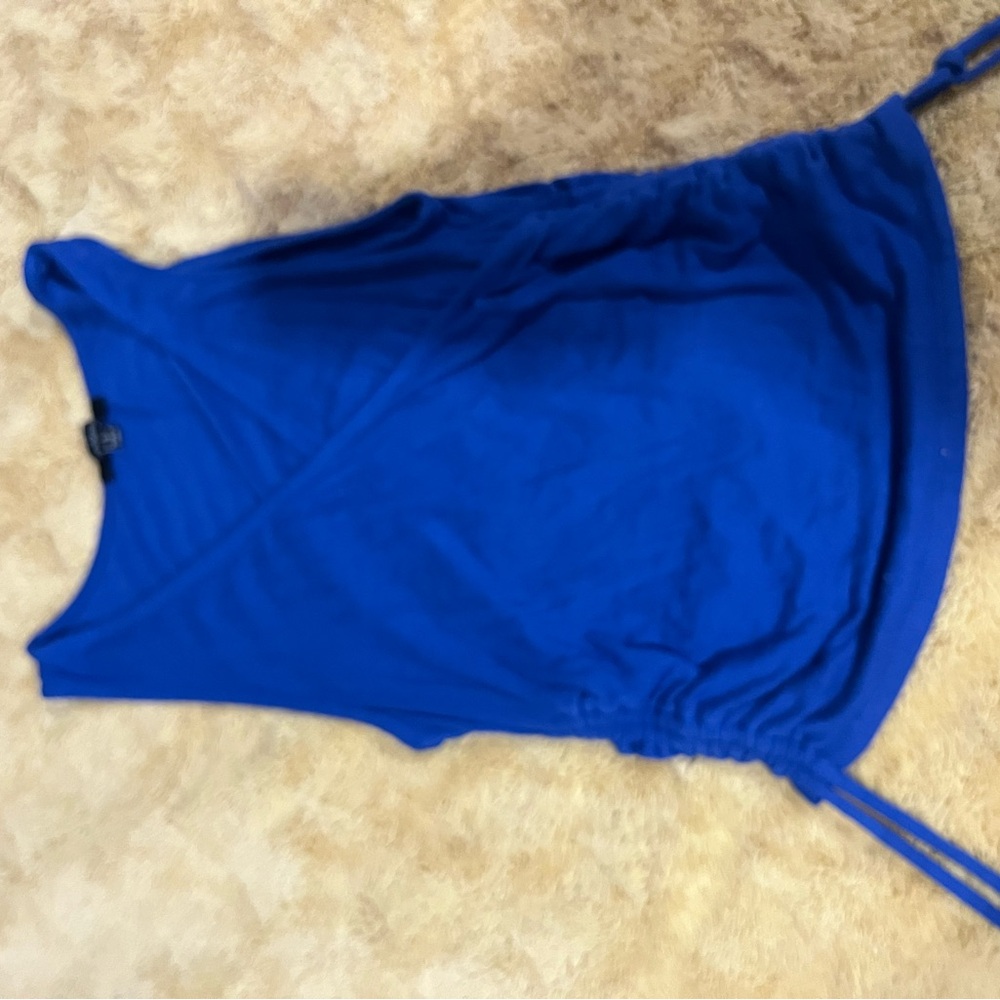 Blue Sleeveless Ruched Wrap Tank Top